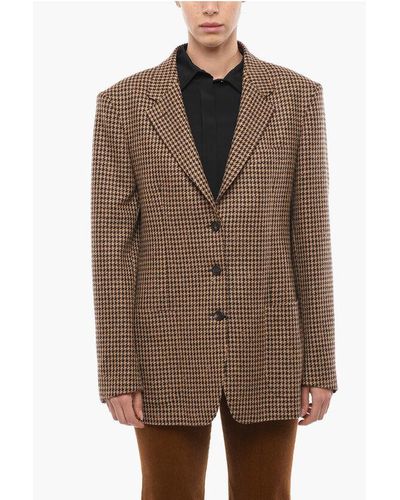 Tagliatore Houndstooth Wool Blend Blazer With Patch Pockets - Brown