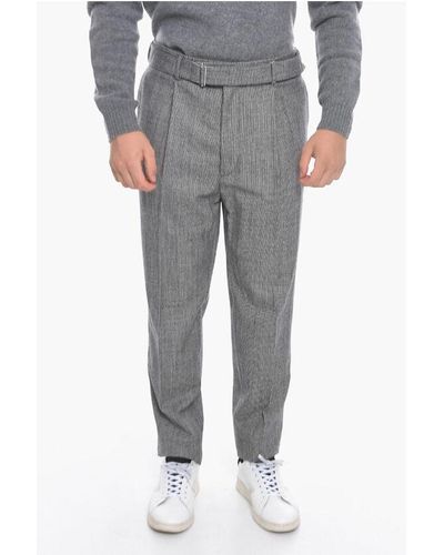 Altea Virgin Wool Single-Pleated Trousers With Micro Houndstooth Moti - Grey