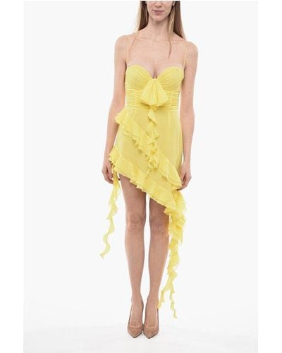 Alessandra Rich Ruffled Dress With Corset Detail - Yellow