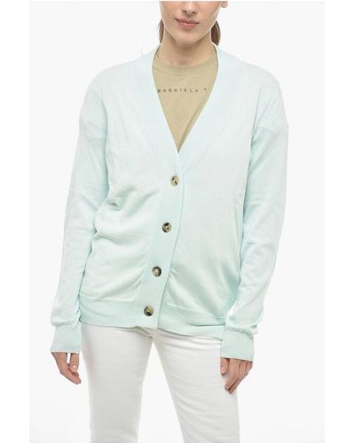 Maison Margiela Mm4 Cotton Cardigan With Suede Patches - Green