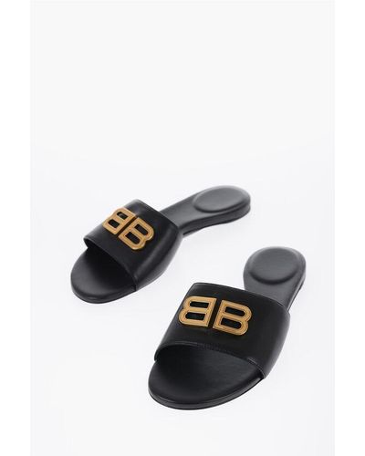 Balenciaga Leather Groupie Slides With Statement Logo - Black