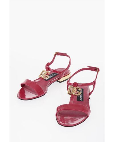 Dolce & Gabbana Patent Leather Sandals With Logo Detail - Pink
