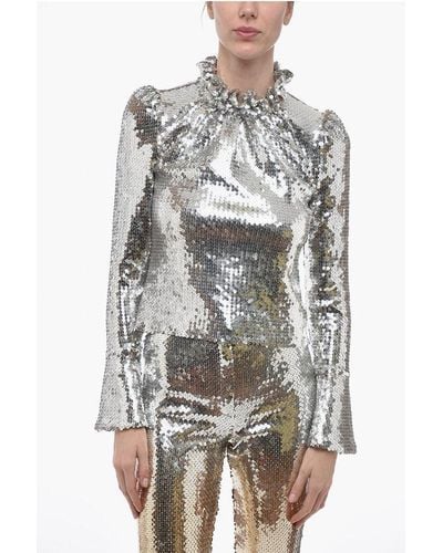 Rabanne Sequined Top With Bell Sleeves - Grey
