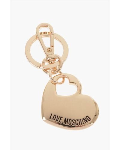 Moschino Love Metal Keyring With Heart-Shaped Pendant - Natural