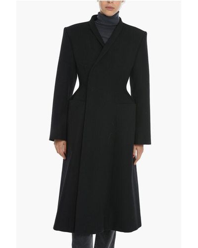Balenciaga Hourglass Wool Double Breasted Coat - Black