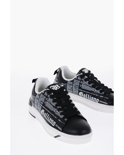 John Galliano Two-Tone Faux Leather Low-Top Trainers With All-Over Letteri - White