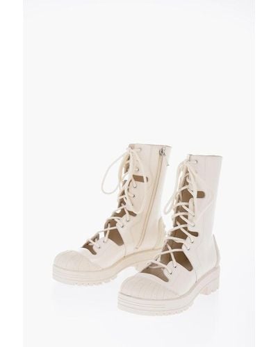 Dior Leather Iron Combat Boots With Cutouts - Natural