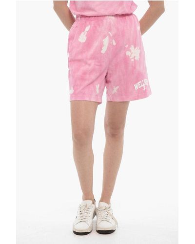 Sporty & Rich Drawstring Waist Acid Wash Effect Shorts - Pink