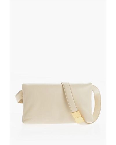 Marni Leather Crossbody Bag With Golden Details - Natural