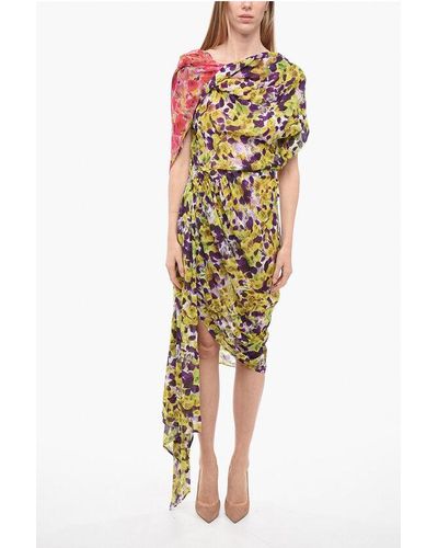 Dries Van Noten Chiffon Devora Asymmetric Dress With Floral Motif - Multicolour
