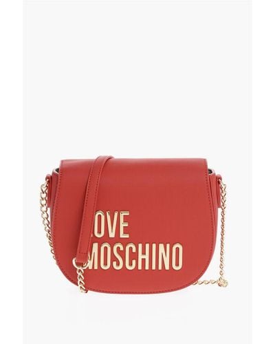 Moschino Love Faux Leather Crossbody Bag With Golden Details - Red