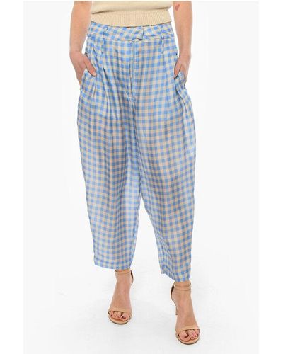 Jejia Silk Ginggam Checked Tilda Wide Trousers - Blue