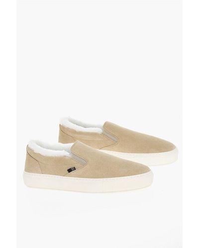Woolrich Suede Slip On Trainers With Fur Inner - Natural
