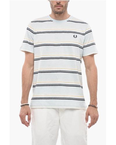 Fred Perry Striped Crew-Neck T-Shirt With Embroidered Logo - White
