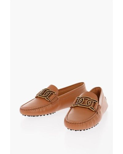 Tod's Leather Loafers With Logoed Buckle - Brown