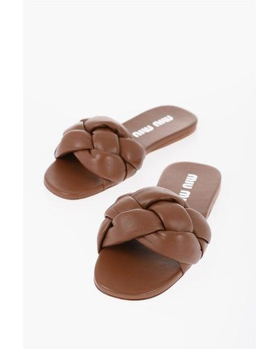 Miu Miu Braided Leather Slides - Brown