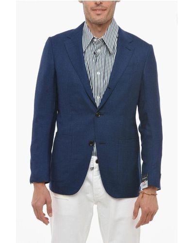 ZEGNA Single-Breasted Cashmere Blend Blazer With Patch Pockets - Blue