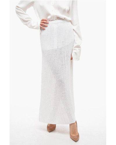 Ferragamo Knit Skirt With Deep Side Splits - White