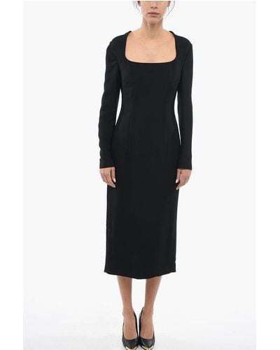 Prada Long Sleeved Maxi Sheath Dress Embelished With Necklace - Black