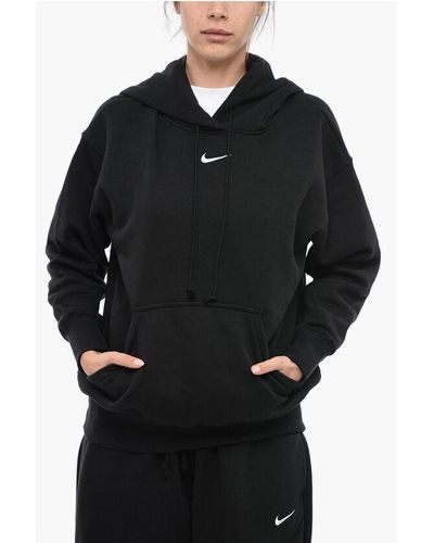 Nike Fleeced-Cotton Blend Hoodie With Contrasting Logo - Black