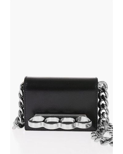 Alexander McQueen Leather Four Ring Card Holder With Chain Shoulder Strap - Black