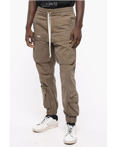 1989 STUDIO Solid Colour Cargo Trousers With Elastic Waistband - Multicolour