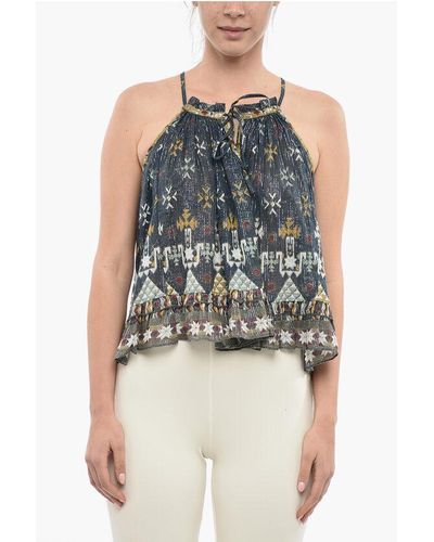 Isabel Marant Printed Sleeveless Top With Lurex Embroidery - Blue