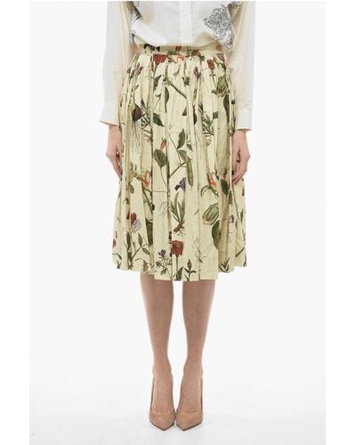 Paul Harnden Flared Pleated Skirt With Floral Print - Natural