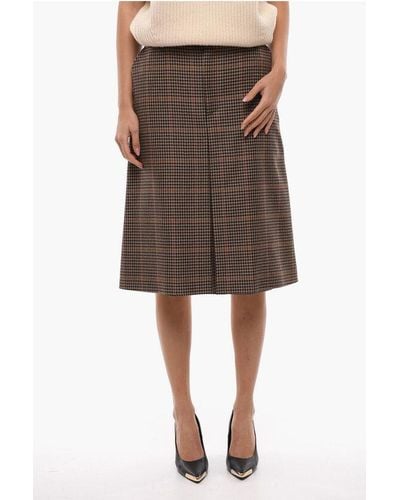 Balenciaga Houndstooth Pleated Skirt With Asymmetric Back - Brown