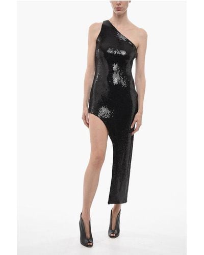 David Koma One-Shoulder Sequined Dress With Asymmetric Design - Black