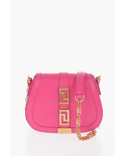 Versace Leather Greca Goddess Crossbody Bag With Golden Details - Pink