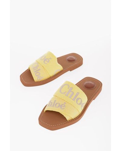 Chloé Canvas Tape Sliders With Embroidered Logo - Natural