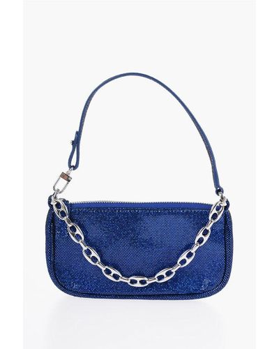 BY FAR Leather Mini Rachel Shoulder Bag With Glitter Finish - Blue