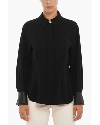 Vince Long Sleeved Shirt With Faux Leather Cuffs - Black