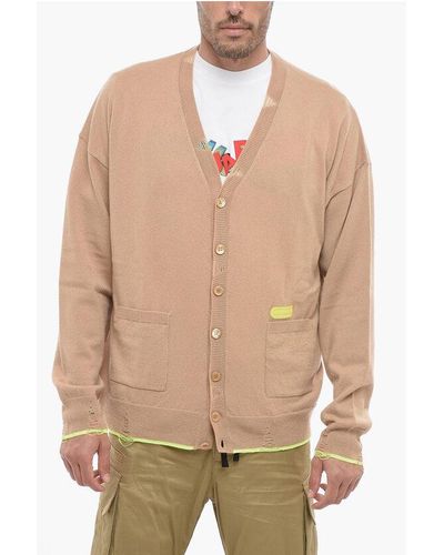 DSquared² Cashmere Blend Cardigan Wiith Distressed Detail - Natural