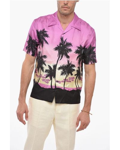 Palm Angels Printed Silk Sunset Bowling Shirt - Pink