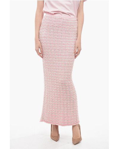 Balenciaga Buttoned Back To Front Wool Blend Tweed Pencil Skirt - Pink