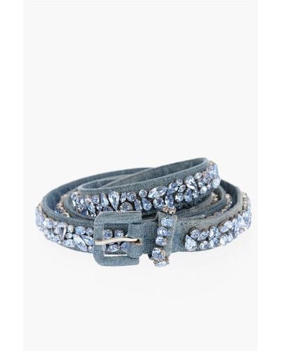Ermanno Scervino Denim Belt With All-Over Jewels 25Mm - Blue