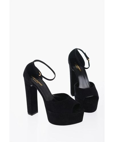 Saint Laurent Suede Sandals With Strap And Plaform Sole Heel 14 Cm - Black