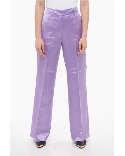 P.A.R.O.S.H. Linen-Blend Rasone Palazzo Trousers - Purple