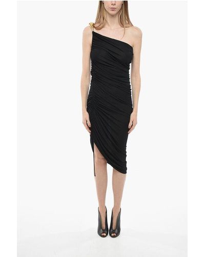 Bottega Veneta One-Shoulder Draped Dress With-Tone Metal Detail - Black
