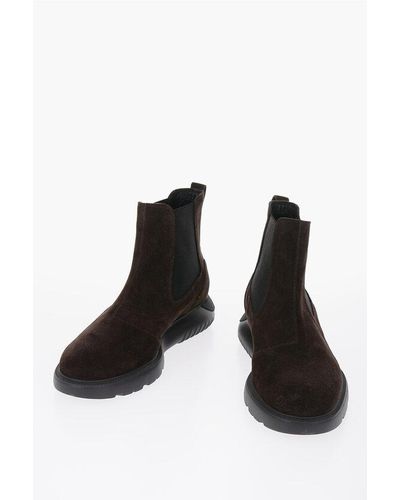 Hogan Suede Chelsea Booties With Rubber Sole - Black