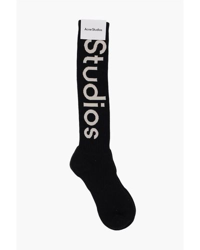 Acne Studios Ribbed Long Socks With Contrasting Logo - Black