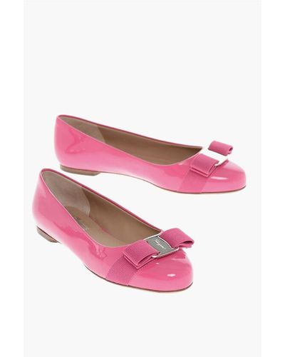 Ferragamo Buckle Patent Leather Varina Ballet Flats - Pink