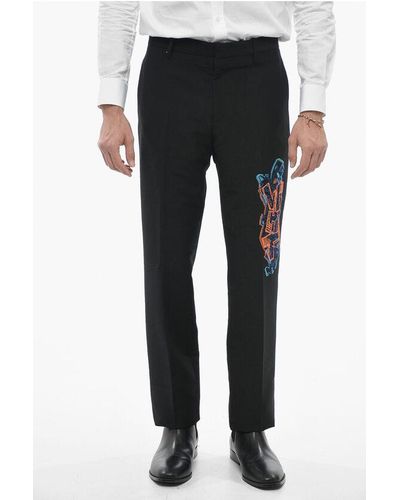Off-White c/o Virgil Abloh Seasonal Wool Blend Graffiti Trousers With Embroidery - Black