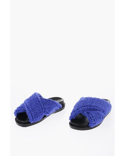 Marni Two-Tone Slides With Criss-Cross Terry Bands - Blue