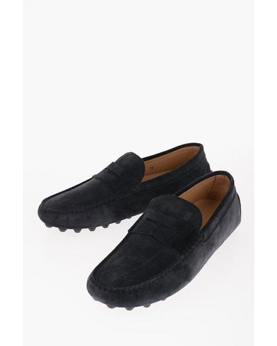 Tod's Suede Penny Loafers With Rubber Sole - Black