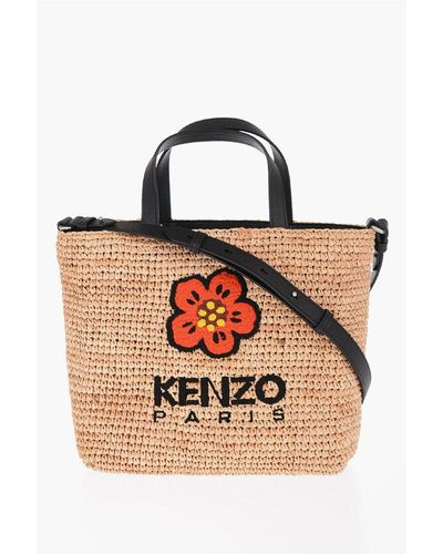 KENZO Rafia Tote Bag With Embroidery Flower - Black