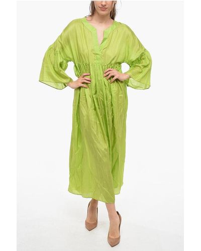 THE ROSE IBIZA V-Neck Solid Colour Silk Maggie Tunic Dress - Green