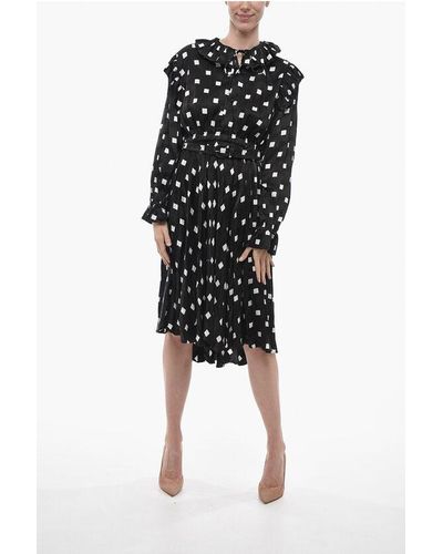 Balenciaga Polka Dot Patterned Satin Shirt Dress With Ruffled Details - Black